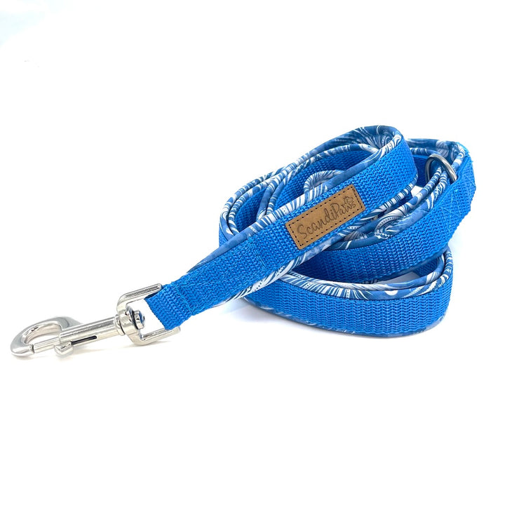 Hundeleine Softshell 3-fach verstellbar aus Softshell von ScandiPaws  Blau Blue Feder Feather Silber