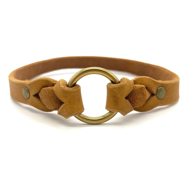 Markenhalsband aus Fettleder für die Steuernummer und Namensmarke von Hunden Cognac Braun