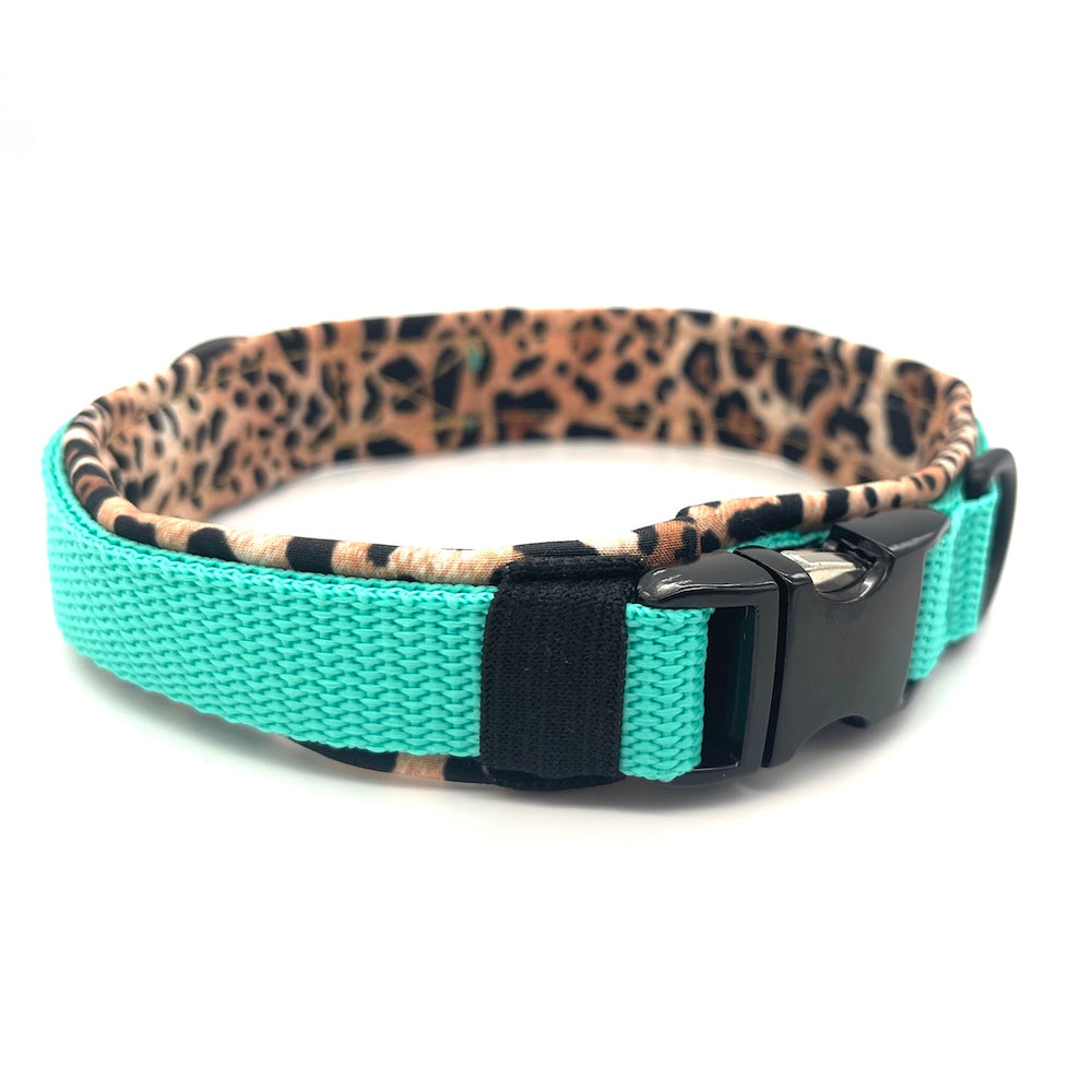 Hochwertiges Hundehalsband aus robustem Material, verstellbar und komfortabel, ideal für Spaziergänge und Sicherheit, in modernem Design. Mint Leopard